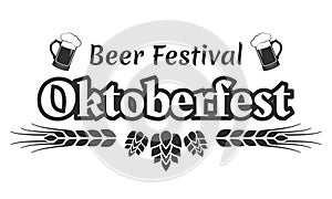 Oktoberfest text banner. Beer festival logo design. German, Bavarian October fest typography template with beer mugs